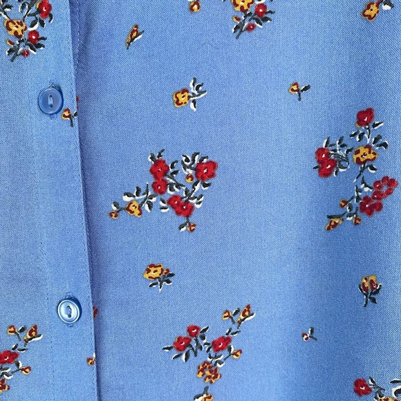 H&M Floral Patterned Viscose Button Back Blouse Corleone Blue Round Neck Size  2 - Picture 7 of 13